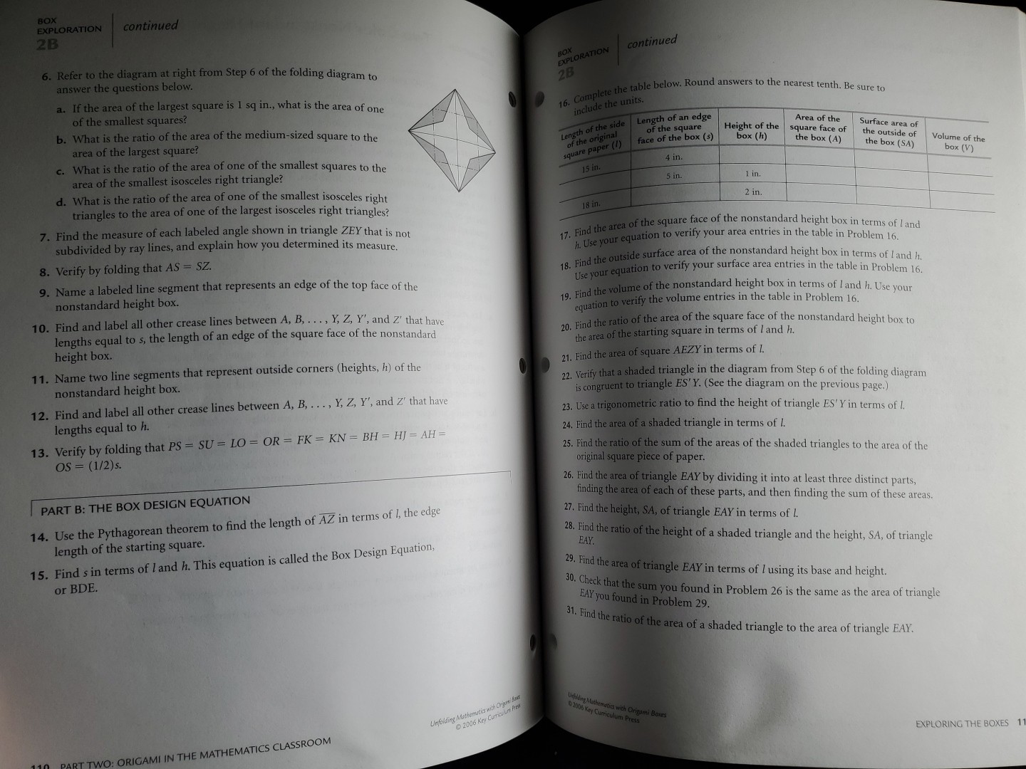 Unfolding Mathematics with Origami Boxes Tubis Signed 2006 Math Workbook