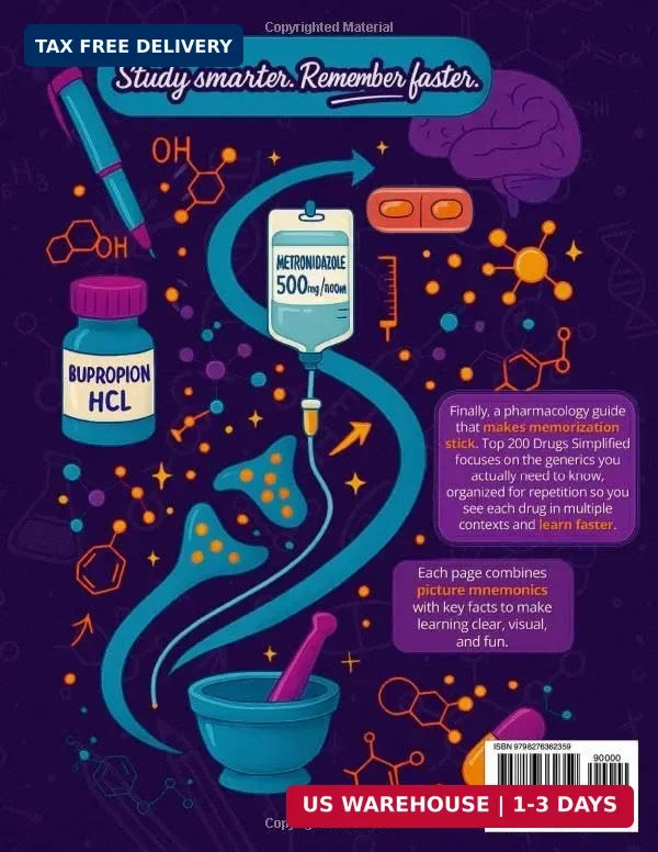 Top 200 Drugs Simplified Pharmacology Coloring Book & Study Guide Over 300+ p..