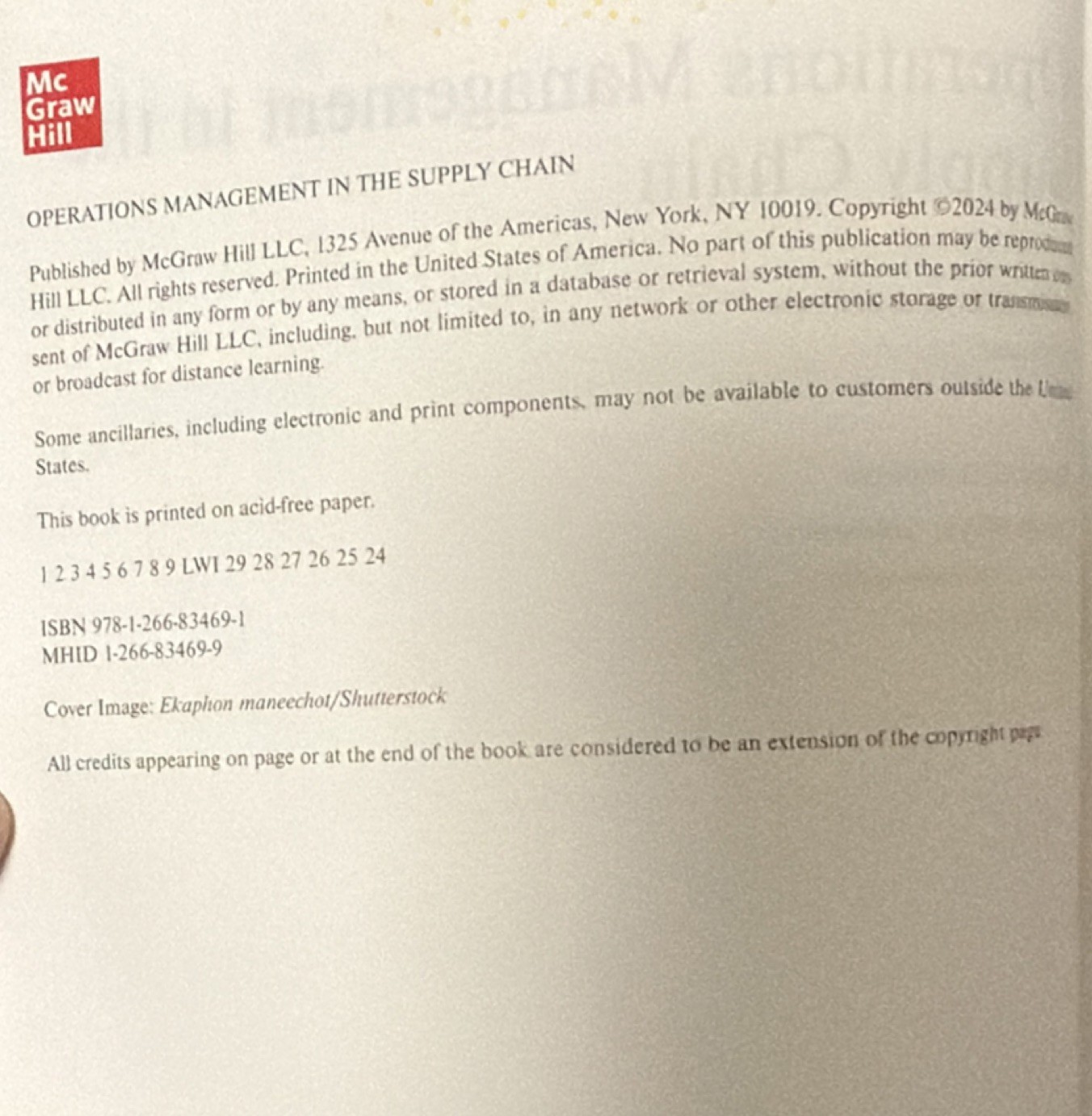 McGraw Hill Ops Management in the Supply Chain 2024 Int’l Student Ed Schroeder