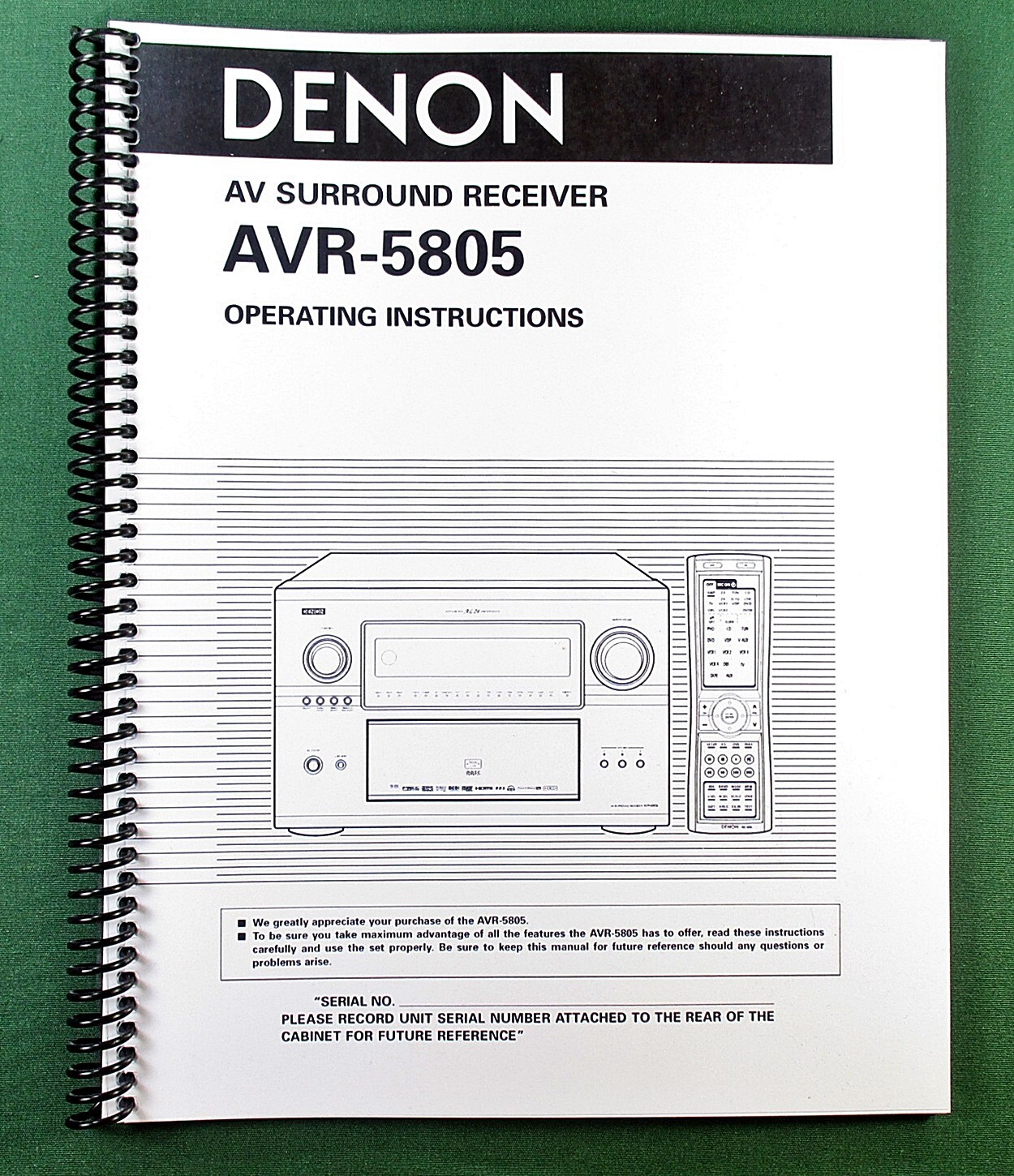 Denon AVR-5805CI Instruction Manual: 214 Pages & Protective Covers!