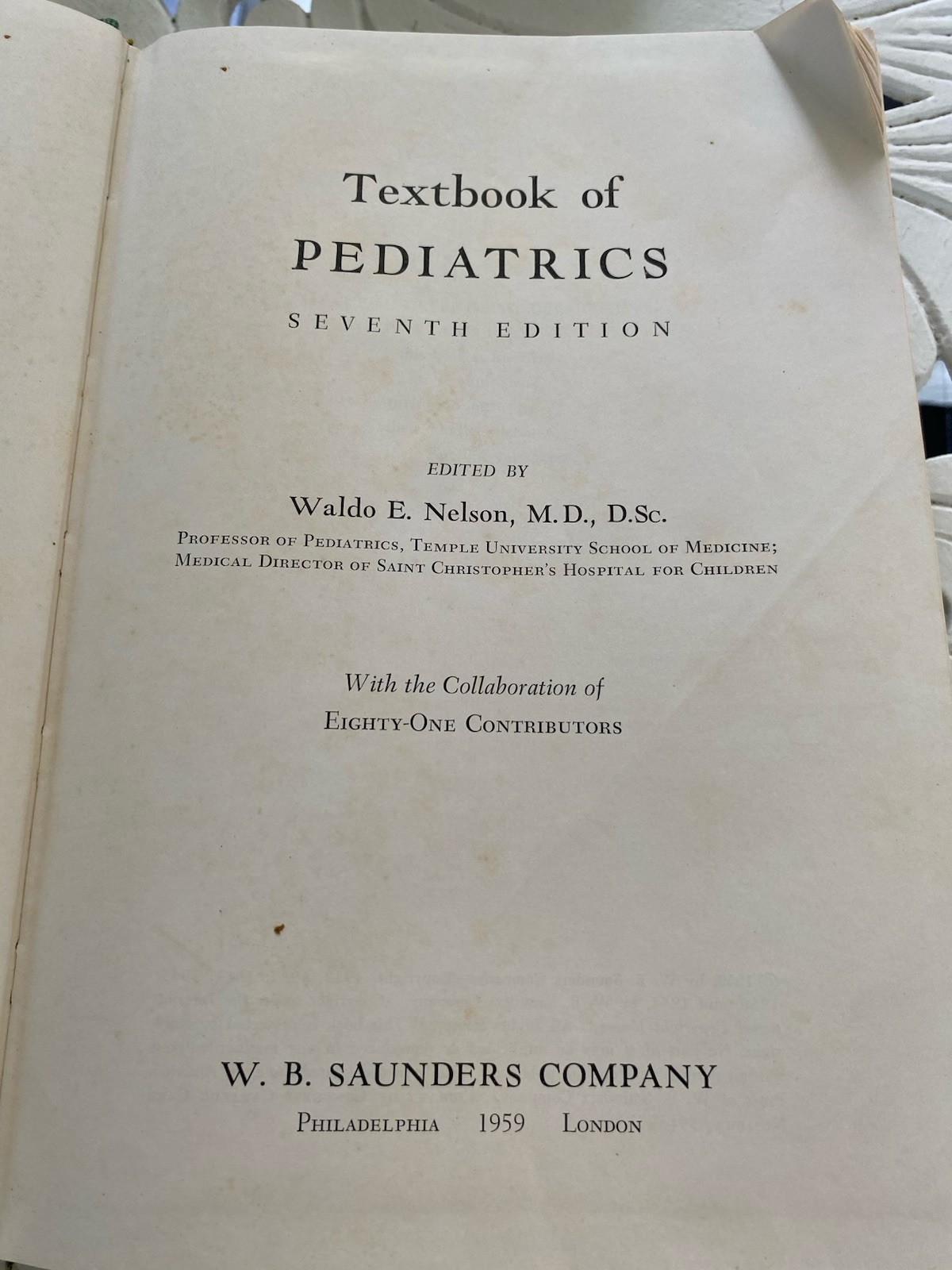 Vintage Medical Book: Textbook of Pediatrics Waldo Nelson W B Saunders 1959