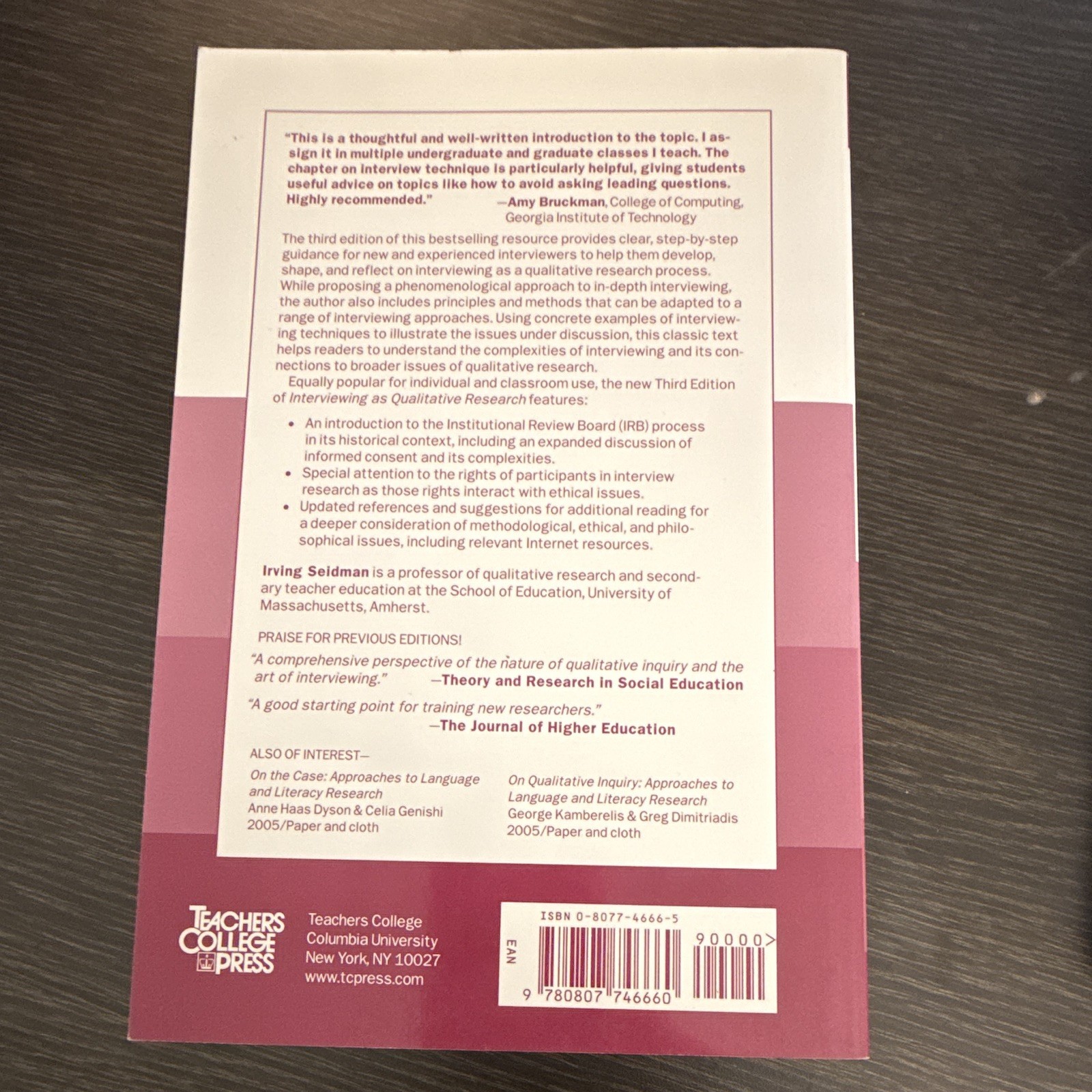 Teachers College Press Seidman Interviewing as Qualitative Research 3rd 2006 PB