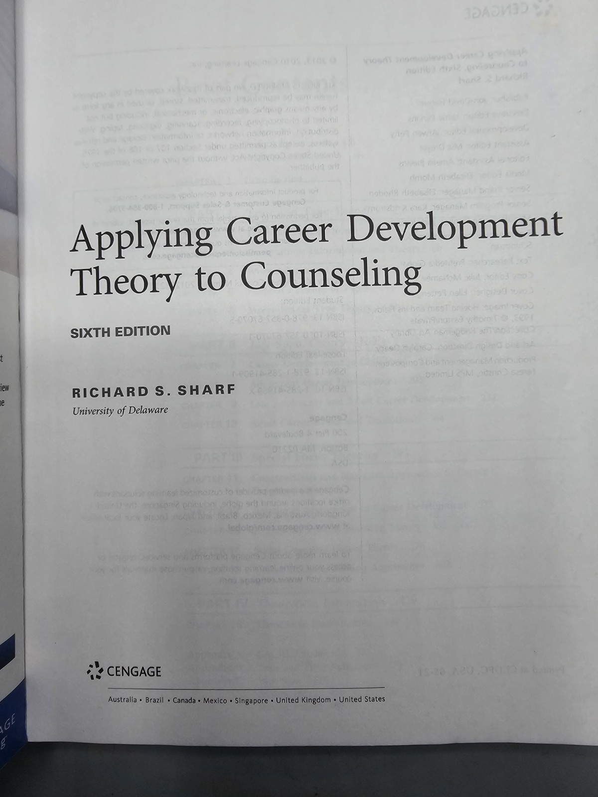 Applying Career Development Theory to Counseling Sharf 6th Edition PB