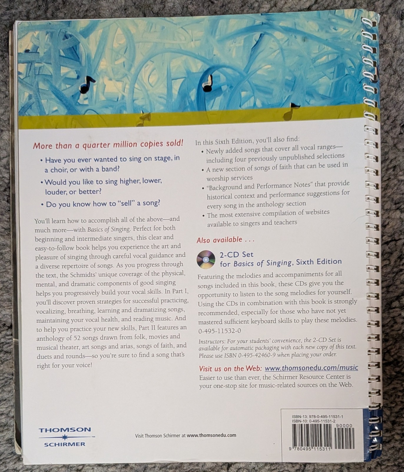 BASICS OF SINGING by JAN SCHMIDT & HEIDI COUNSELL SCHMIDT, 6TH ED., SPIRAL BOUND