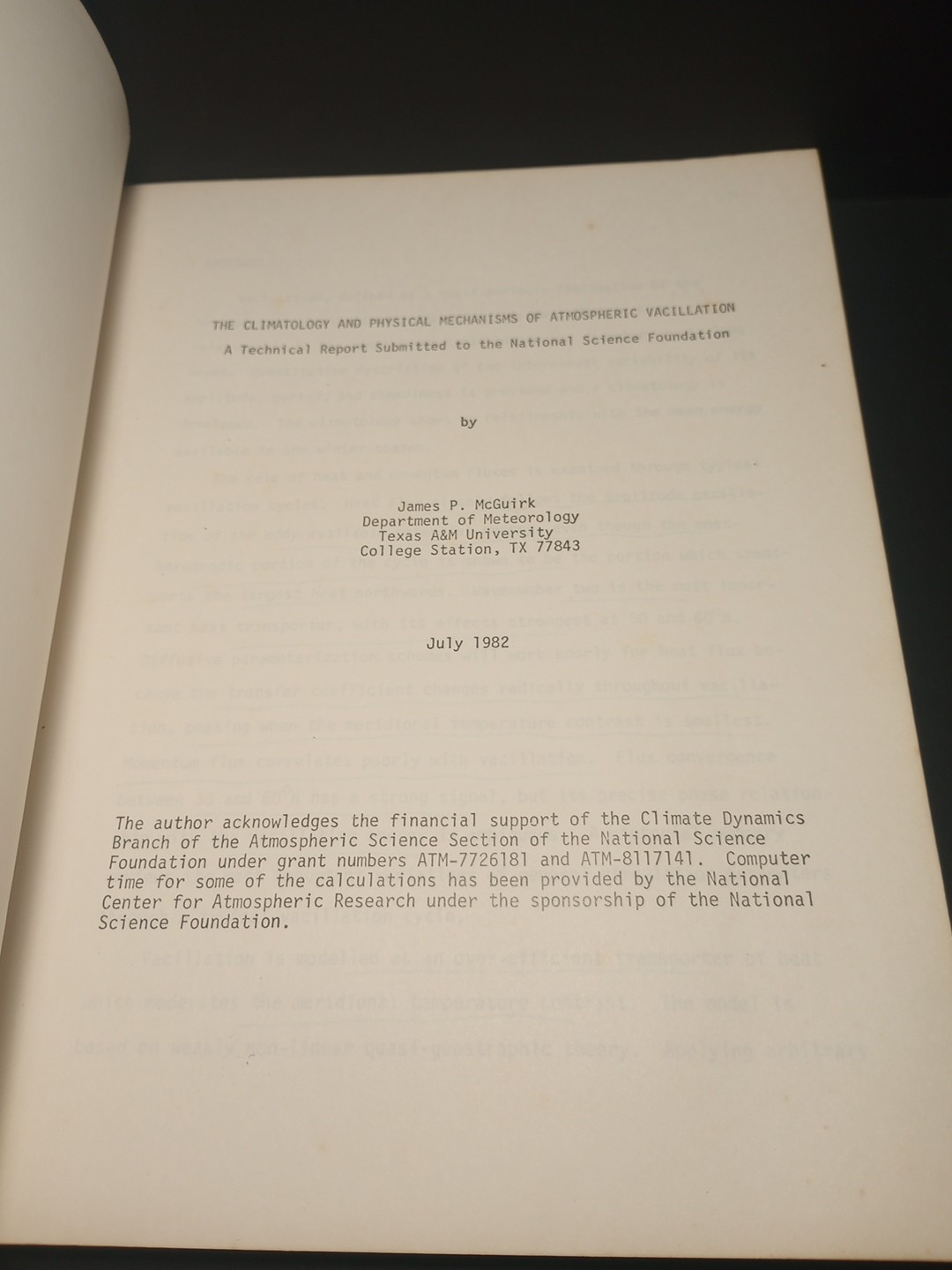 The Climatology and Physical Mechanisms of Atmospheric Vacillation James McGuirk