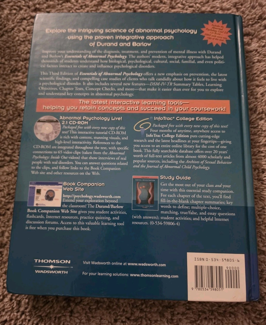 Abnormal Psychology by V. Mark Durand and David H. Barlow (2002, Hardcover)