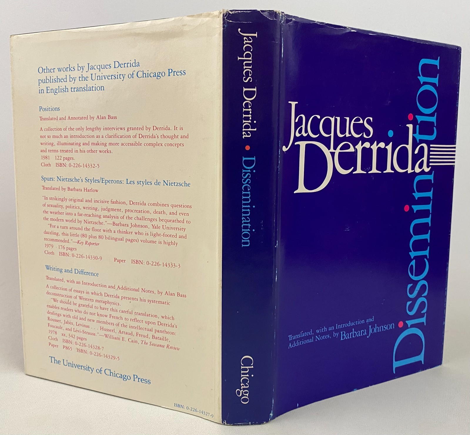 Jacques Derrida DISSEMINATION 1981 1st American edition Hardcover w/jacket Good