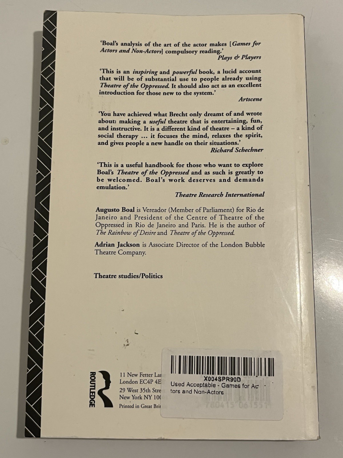 Games for Actors and Non-Actors – paperback Augusto Boal|Adrian Jackson