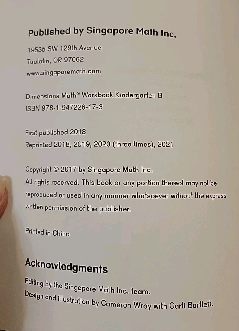 NEW Singapore Math – Dimensions Math Workbook KB NEW