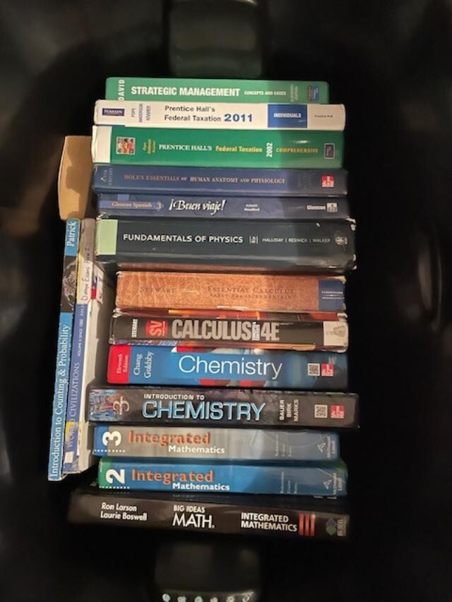 Various new and used textbooks