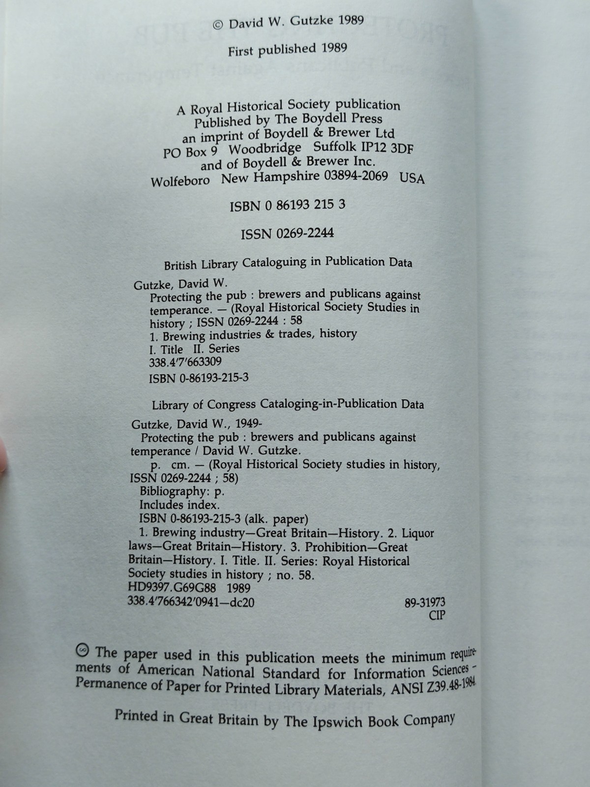 Protecting the Pub: Brewers and Publicans Against Temperance by David W. Gutzke