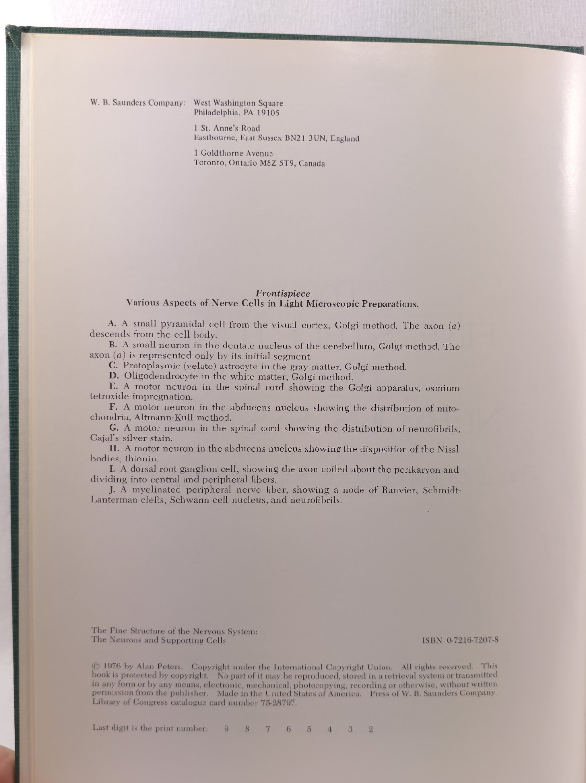 Fine Structure of the Nervous System Peters Palay Webster 1976