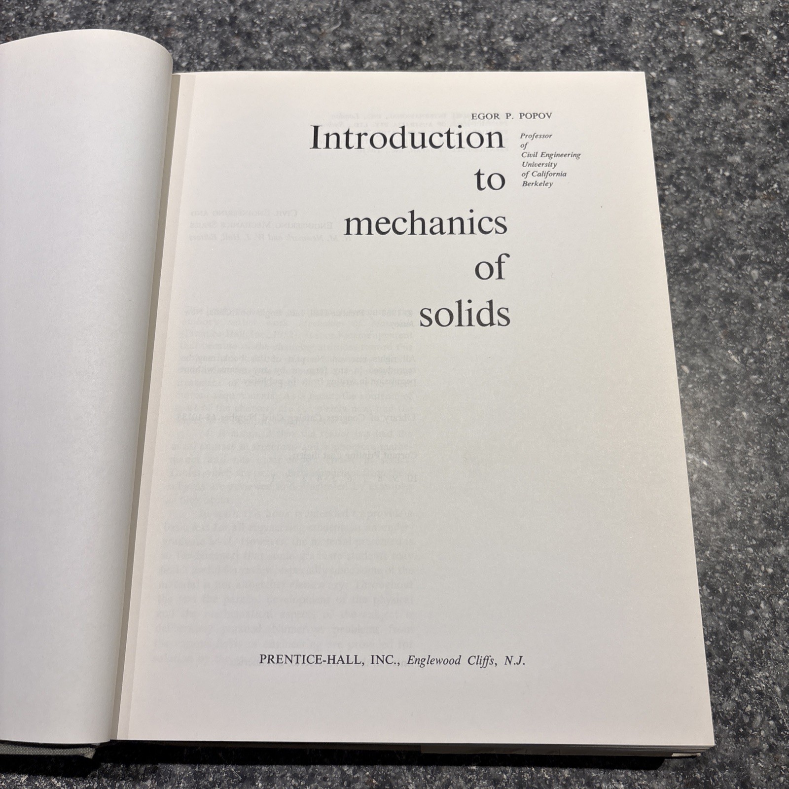 INTRODUCTION TO MECHANICS OF SOLIDS By Egor P. Popov – Hardcover 1968