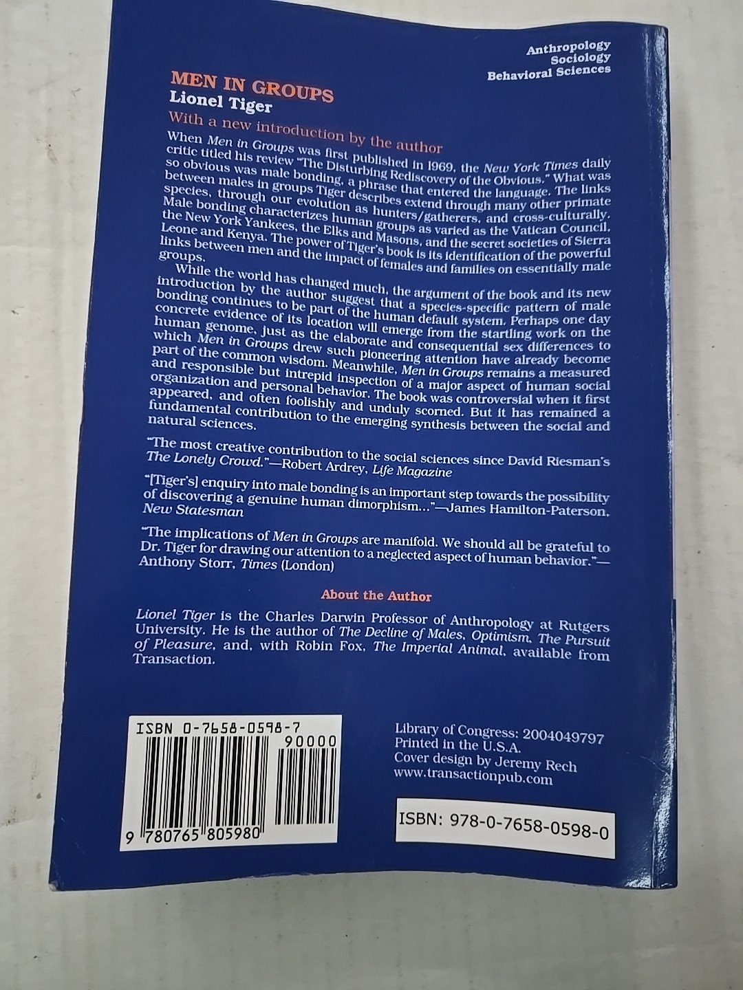 Men in Groups – paperback Tiger, Lionel