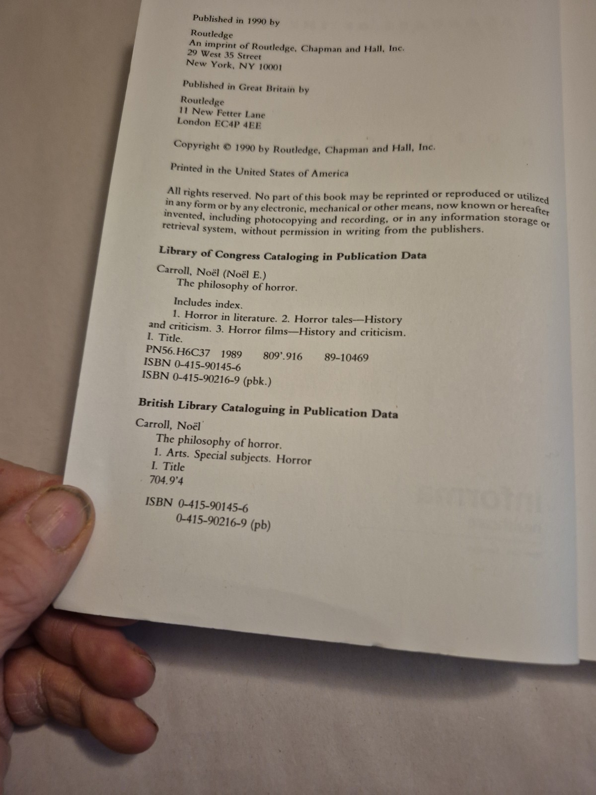 Philosophy of Horror : Or, Paradoxes of the Heart by Nöel Carroll (1990, Uk-B…