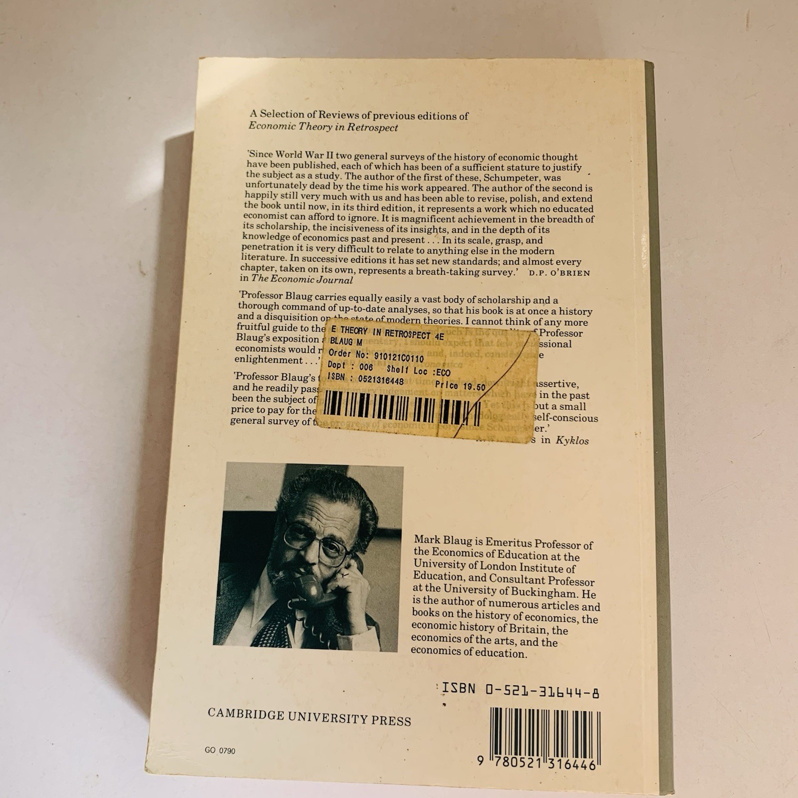 Economic Theory in Retrospect by Mark Blaug Fourth Edition Paperback Book 1990