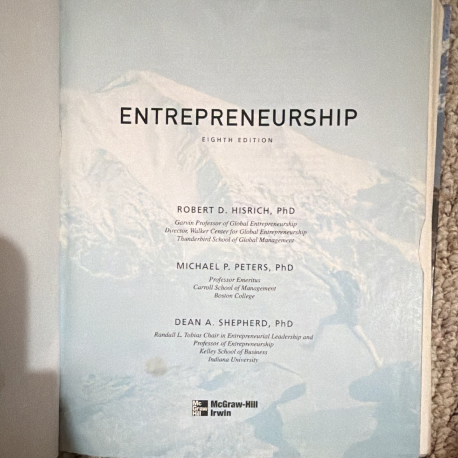 Entrepreneurship Eighth Edition Hisrich Peters Shepherd McGraw-Hill Hardcover