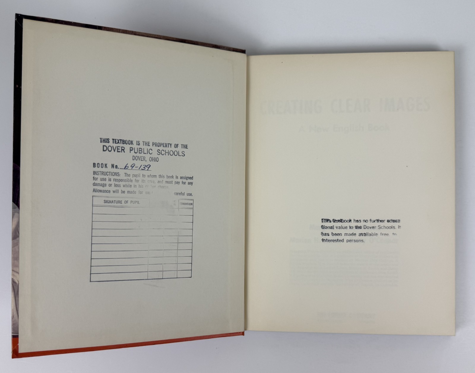 1968 Creating Clear Images A New English Book Hertel Smith OConnor Textbook HC