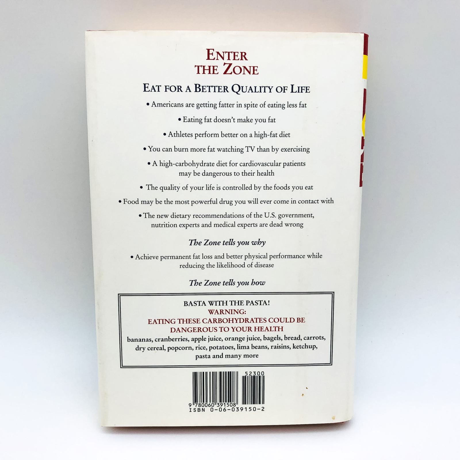 Enter The Zone Hardcover Barry Sears PHD 1995 Nutrition Health Calories Dieting