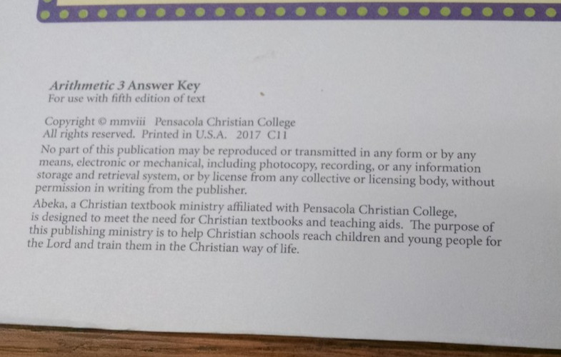 A beka Book Arithmetic 3 Work-text Answer Key 5th Edition Homeschool Abeka