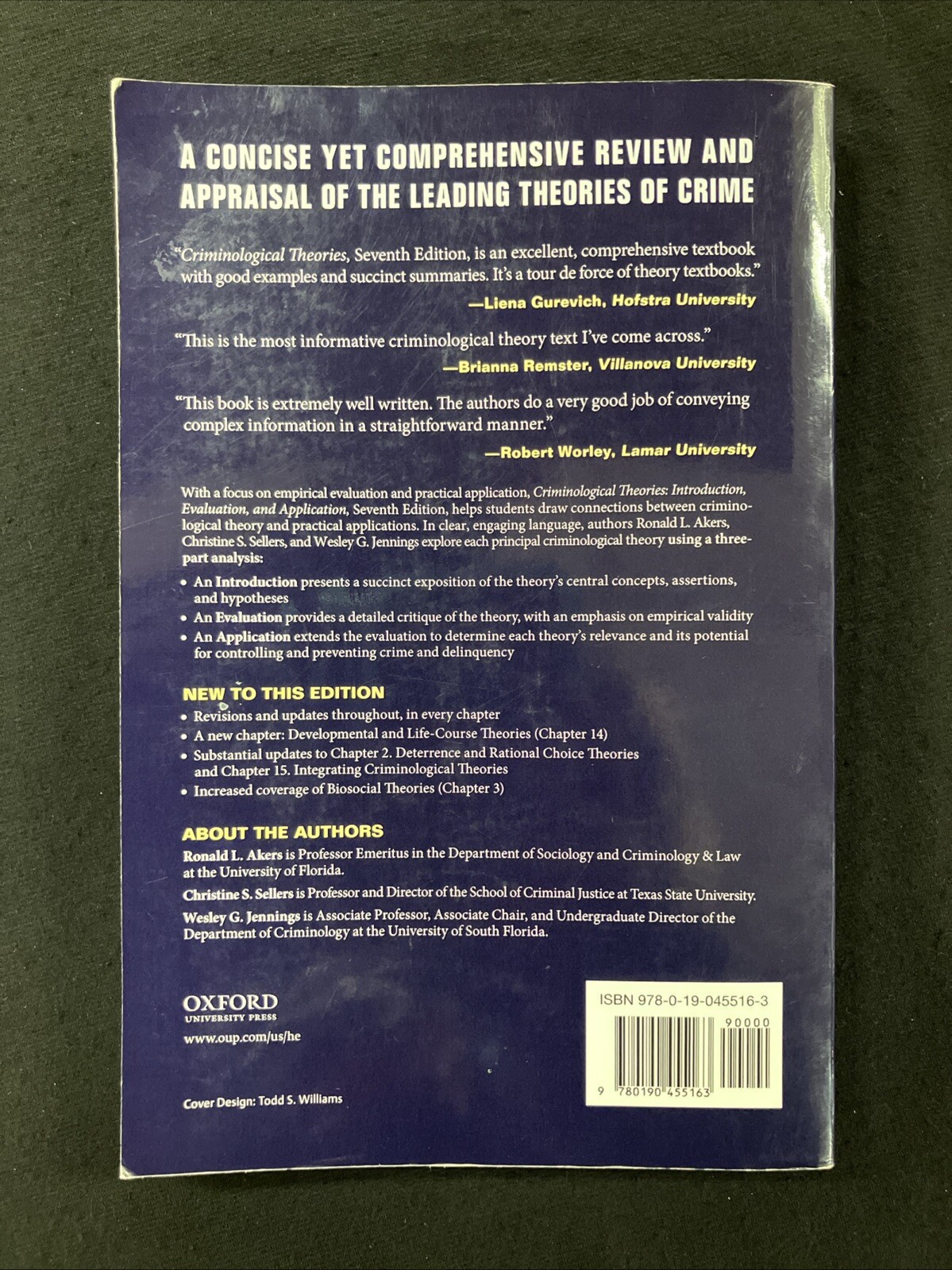 CRIMINOLOGICAL THEORIES Akers et al. 7th Ed. SC