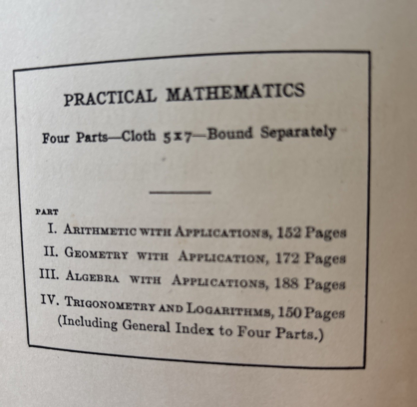 A Vintage Hardcover Copy Of Practical Mathematics -Palmer. Part 1 – Arithmetic