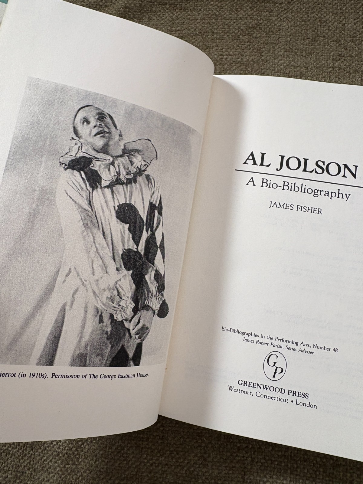 Al Jolson Bio-Bibliography James Fisher 1994 Hardcover Reference Book