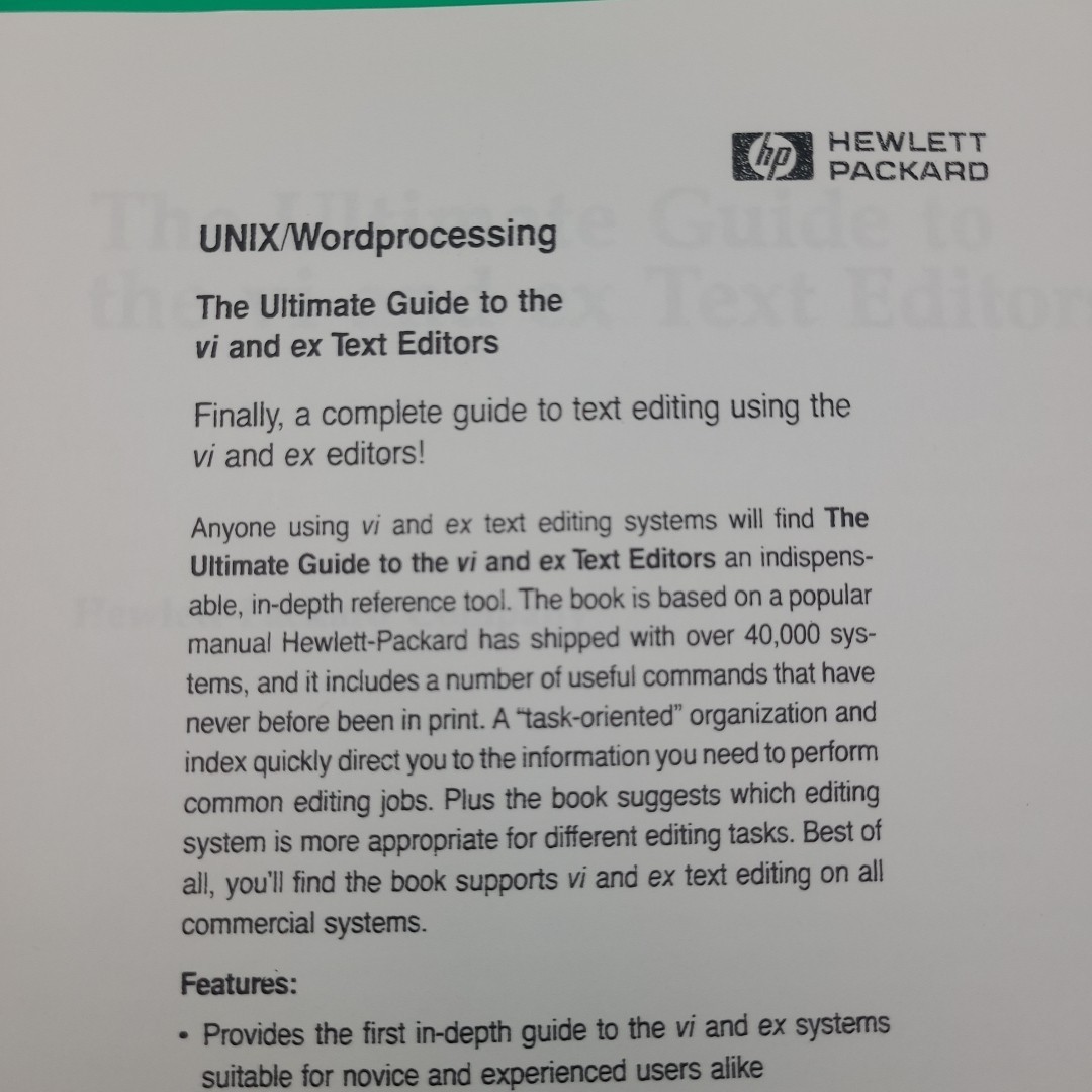 The Ultimate Guide to the vi and ex Text Editors Hewlett-Packard