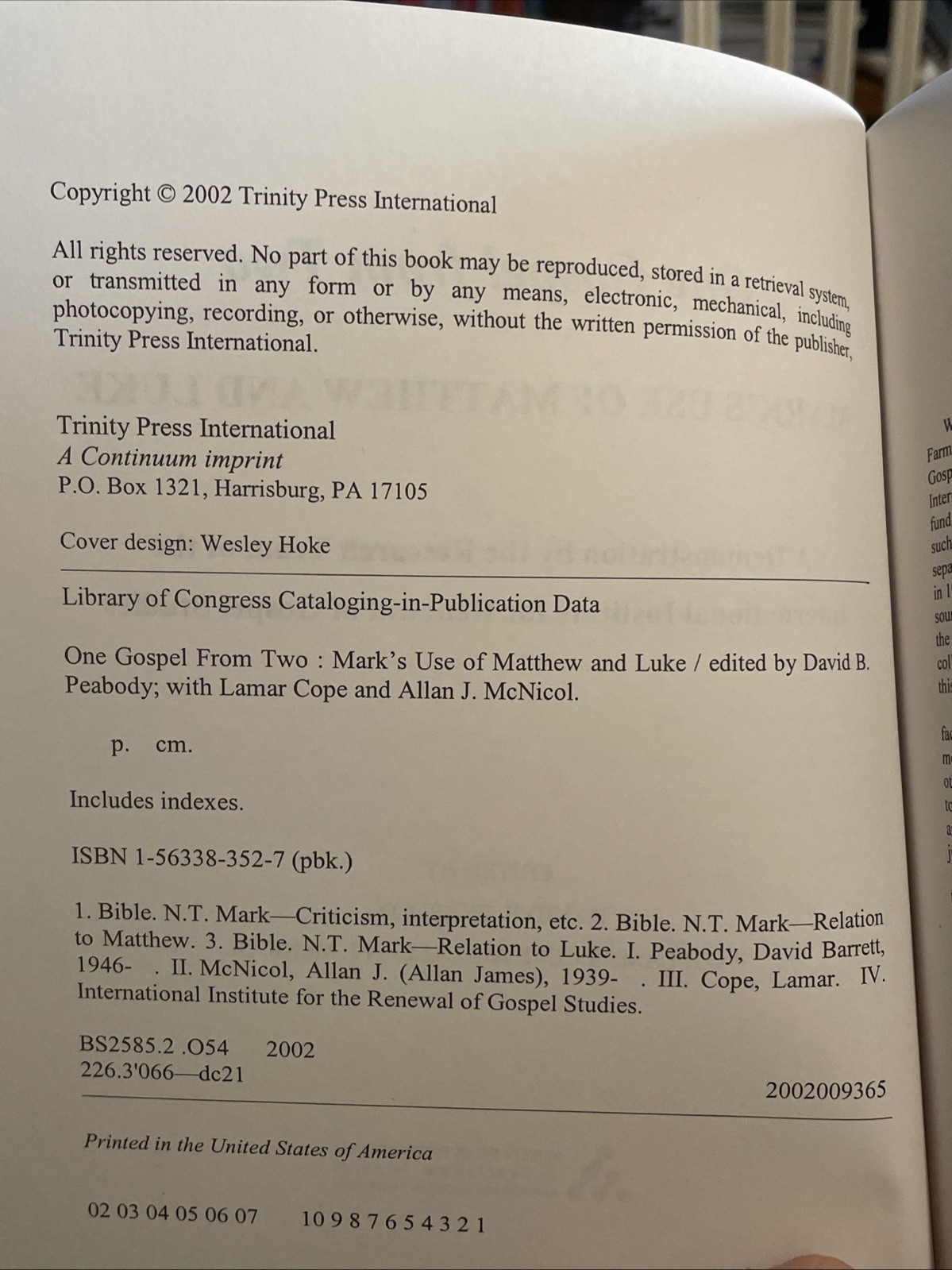 One Gospel from Two: Mark’s Use of Matthew and Luke; David Peabody, et al.