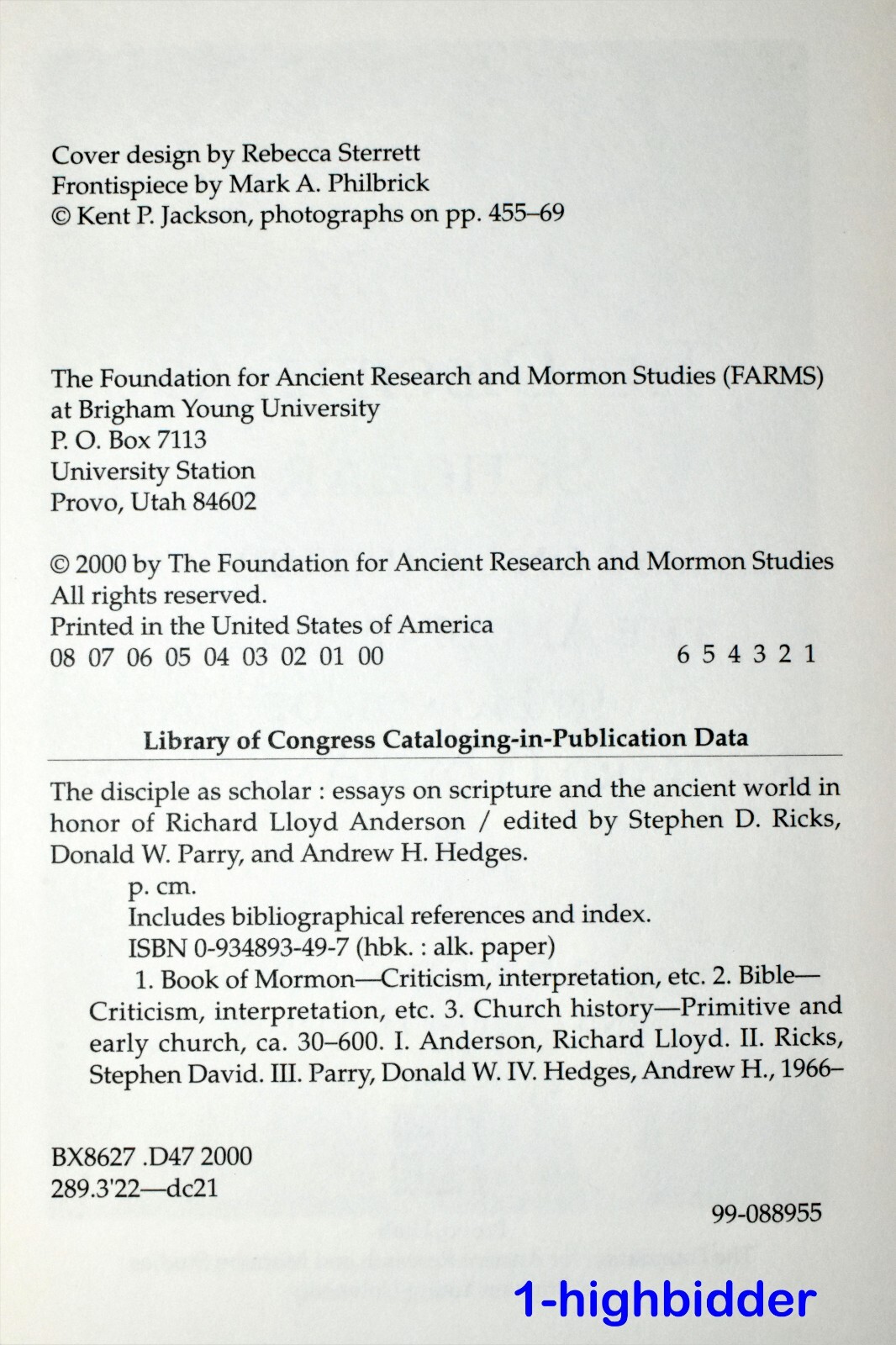 The Disciple As Scholar Scripture & Ancient World 1st Ed Hardcover LDS Anderson
