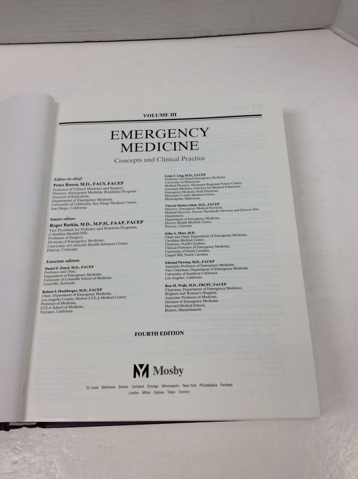 EMERGENCY MEDICINE: CONCEPTS & CLINICAL PRACTICE VOL 1-3 Rosen & Barkin HC 1998