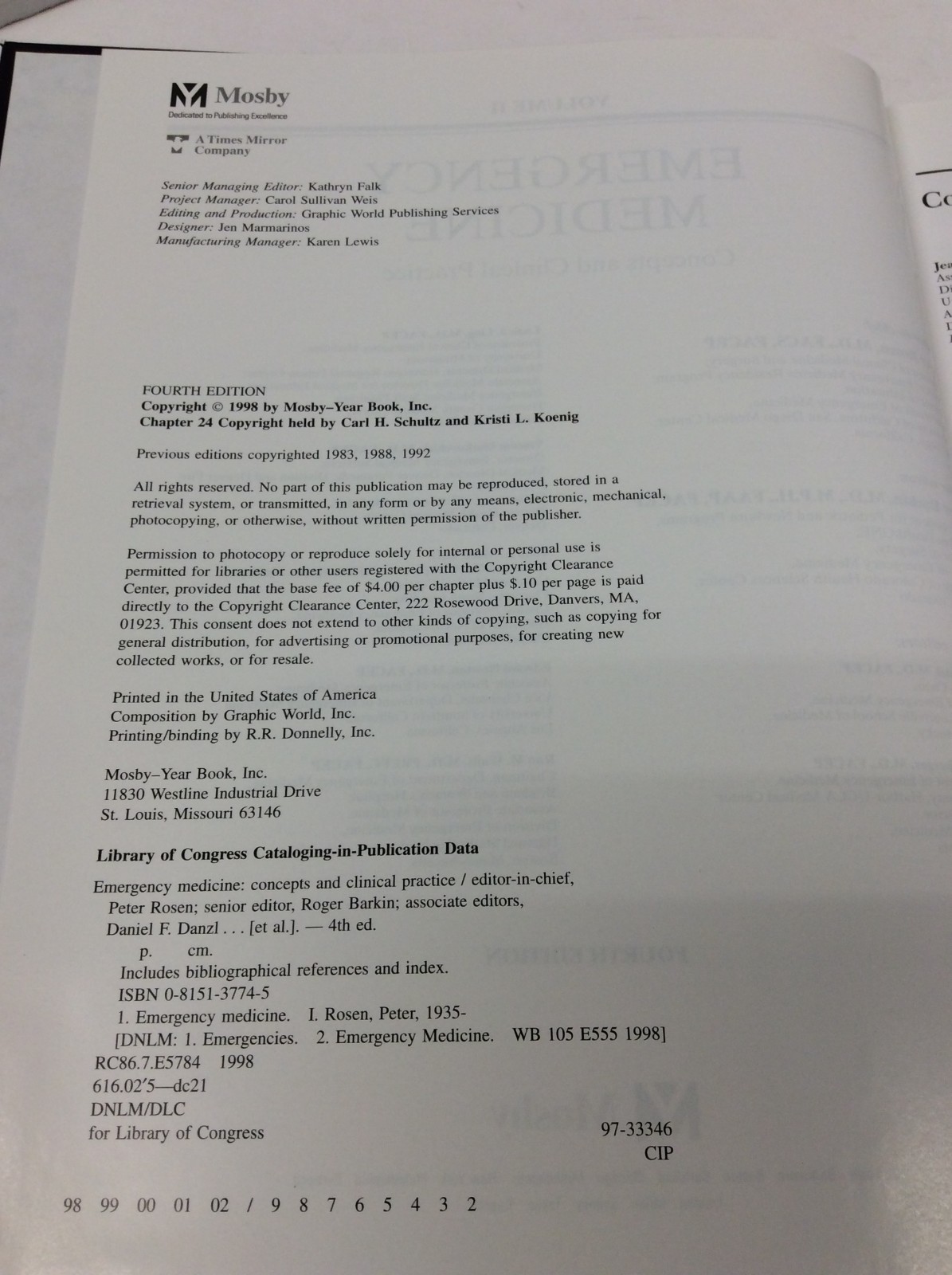 EMERGENCY MEDICINE: CONCEPTS & CLINICAL PRACTICE VOL 1-3 Rosen & Barkin HC 1998