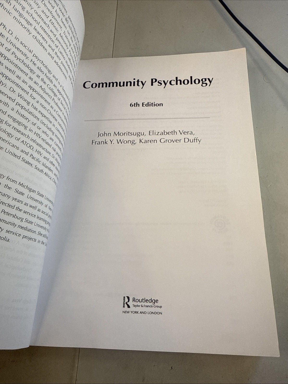 Community Psychology Sixth Edition Moritsugu Vera Wong Duffy PB 2019 Routledge