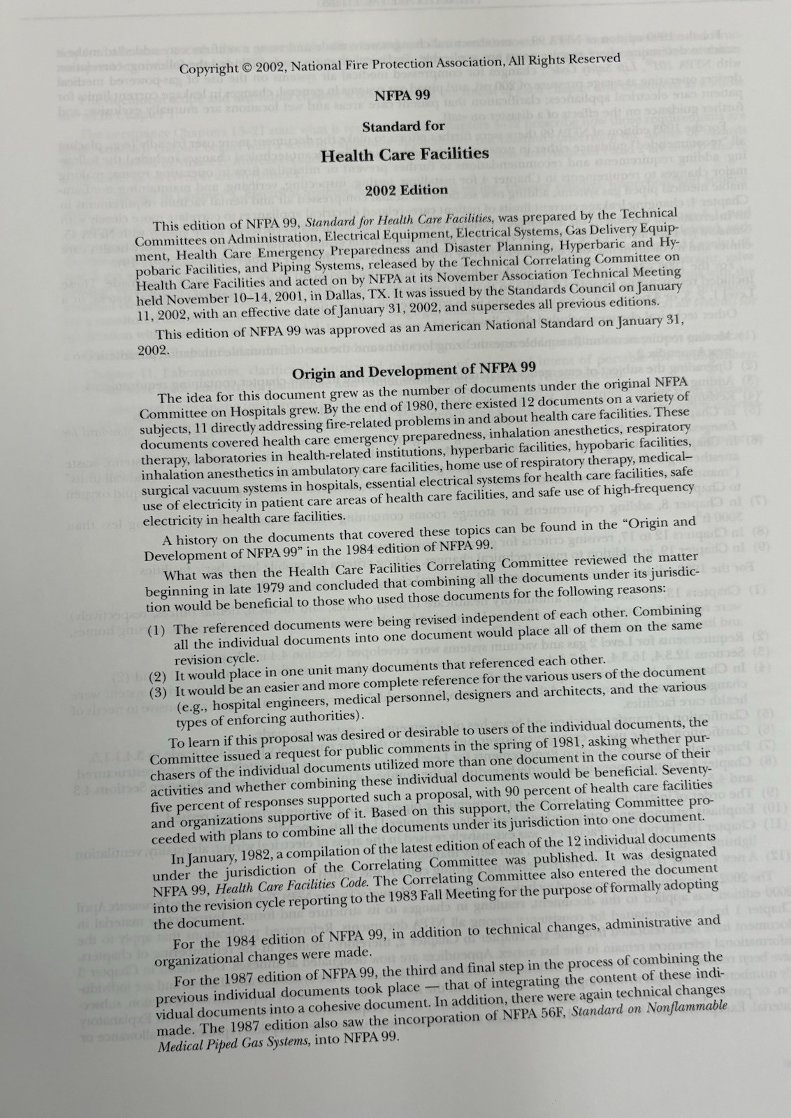 NFPA 99 Healthcare Facilities Code 2002 Edition.