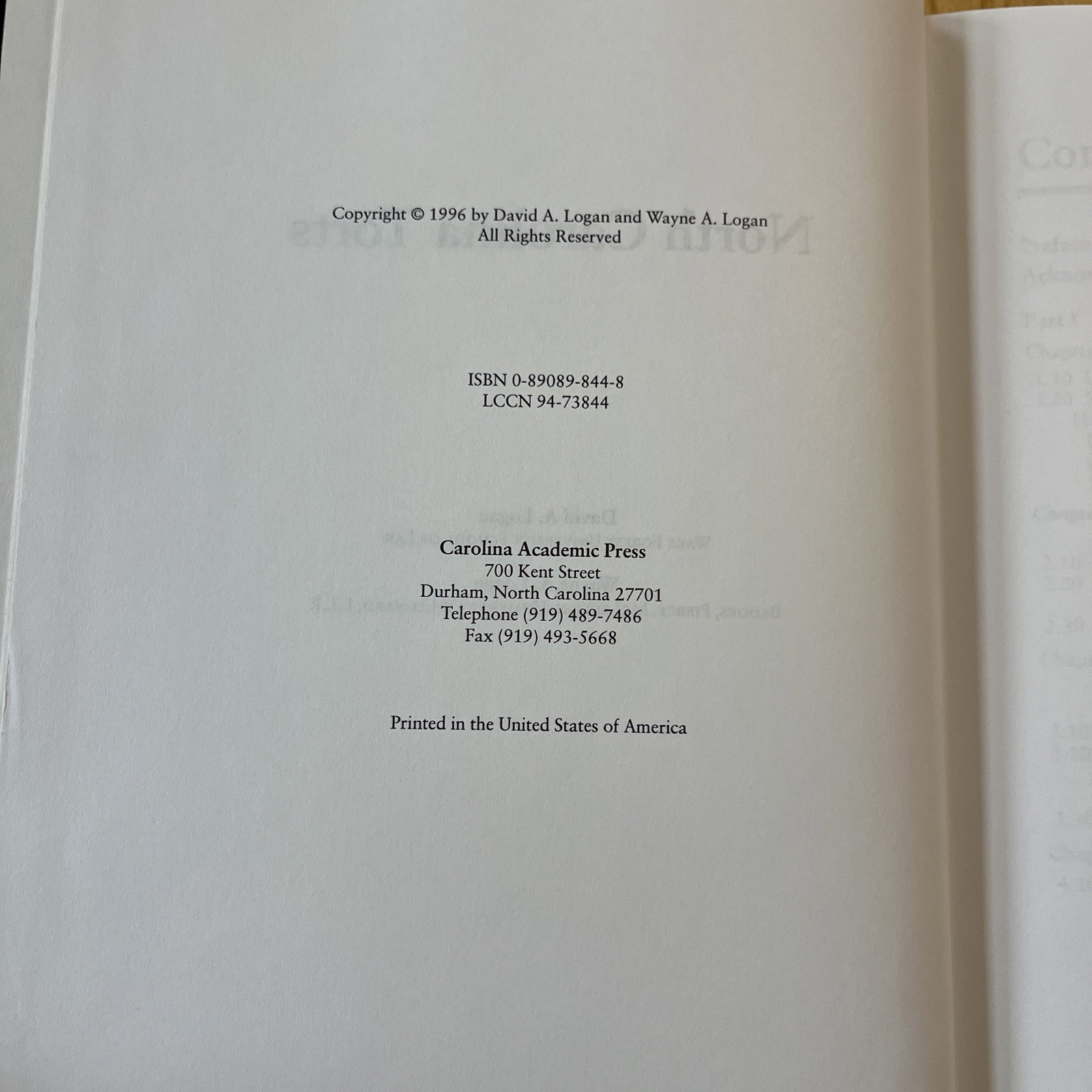 North Carolina Torts Carolina Academic Press David & Wayne Logan Legal Book NC