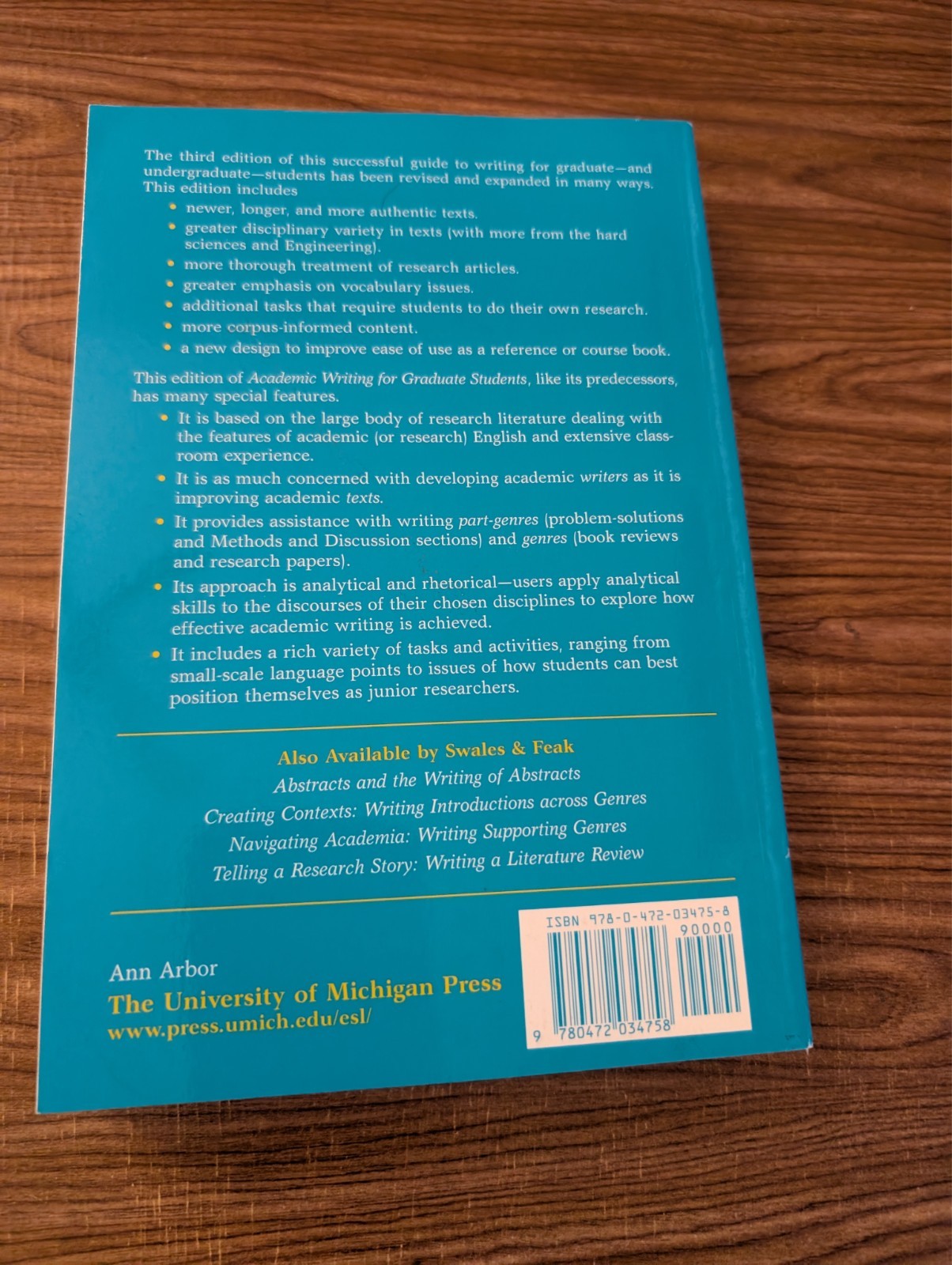 Academic Writing for Graduate Students: Essential Tasks and Skills