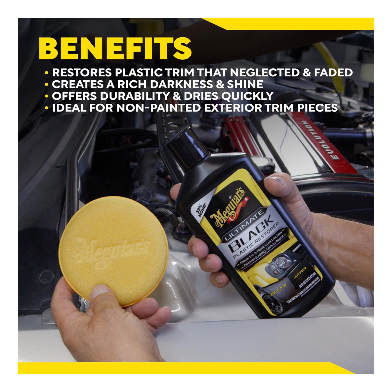 Meguiar’s Ultimate Black Plastic Restorer, 16OZ BT, 6/CV