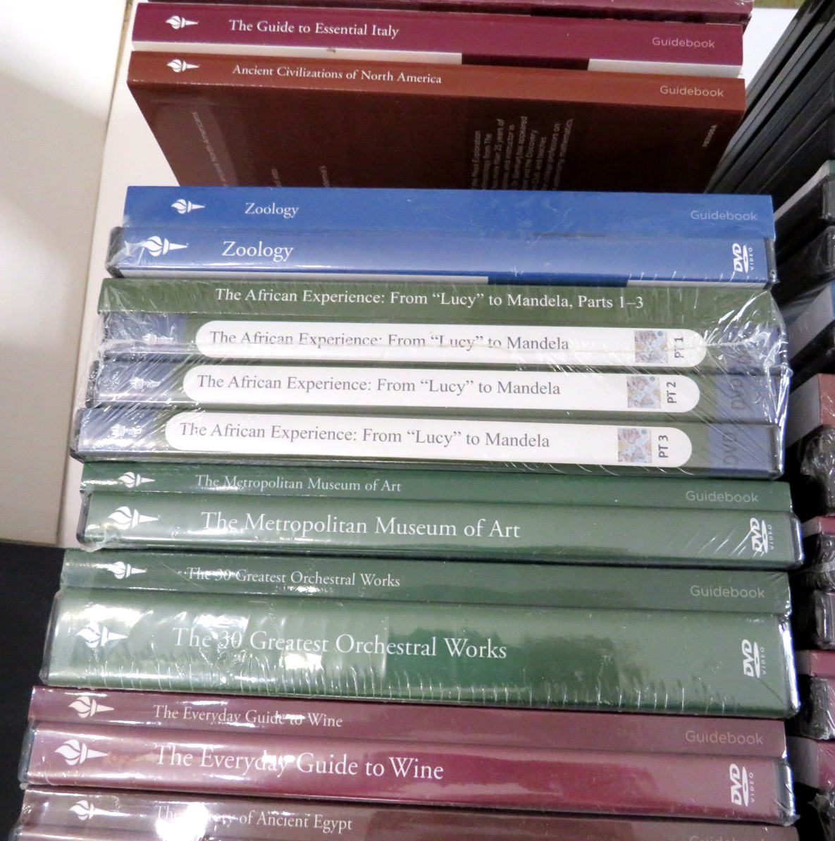 THE GREAT COURSES DVD LOT WITH BOOKS- LARGE GROUPING OF FACTORY SEALED SETS