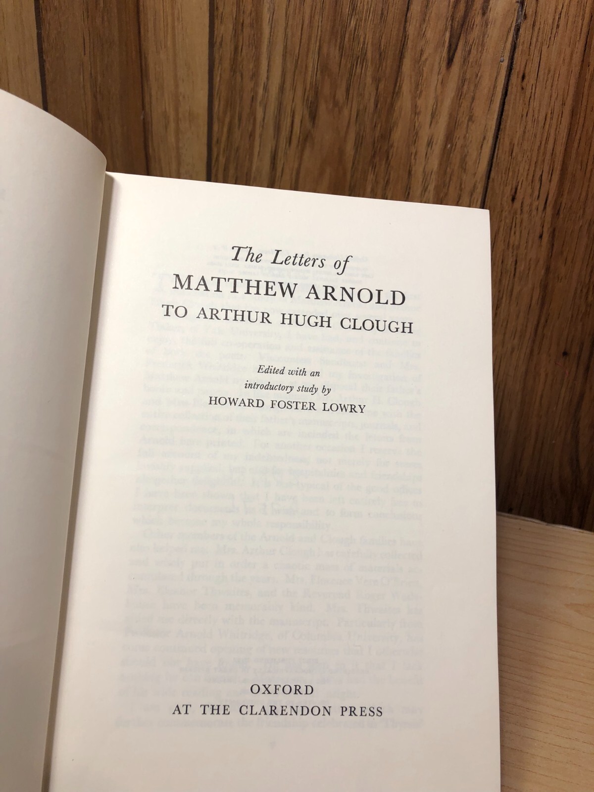 The Letters of Matthew Arnold to Arthur Hugh Clough OXFORD UNIVERSITY PRESS