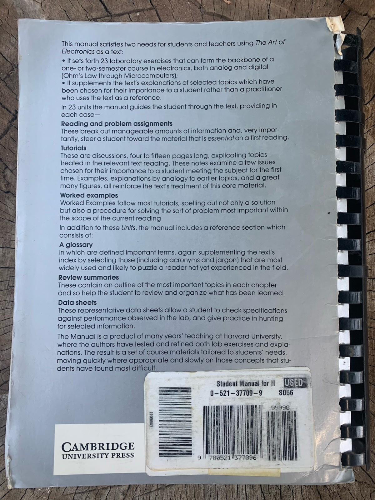 The Art of Electronics Student Manual Hayes & Horowitz Cambridge Spiral Bound