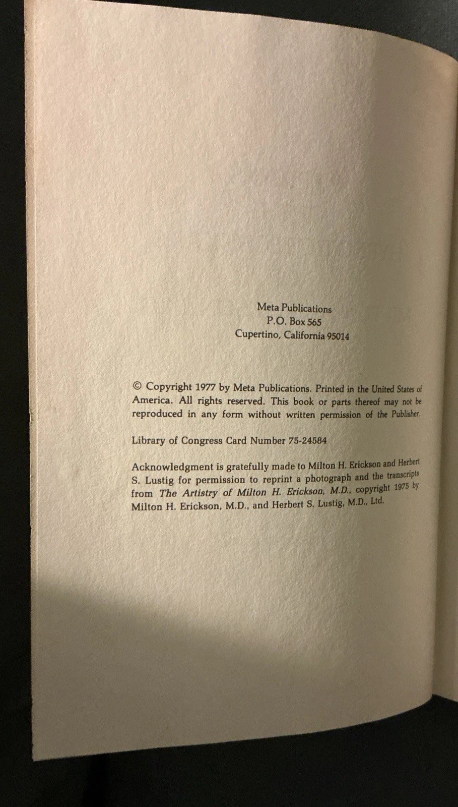 Patterns Of The Hypnotic Techniques Of Milton H Erickson MD Volume 2 HC 1977