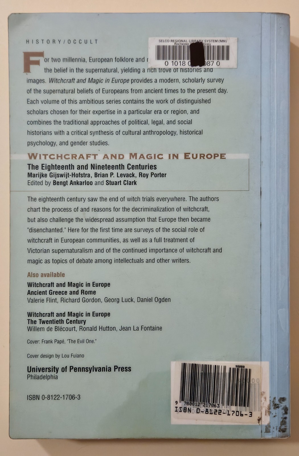 Witchcraft and Magic in Europe, Volume 5: 18th & 19th Centuries, PB, ex-library
