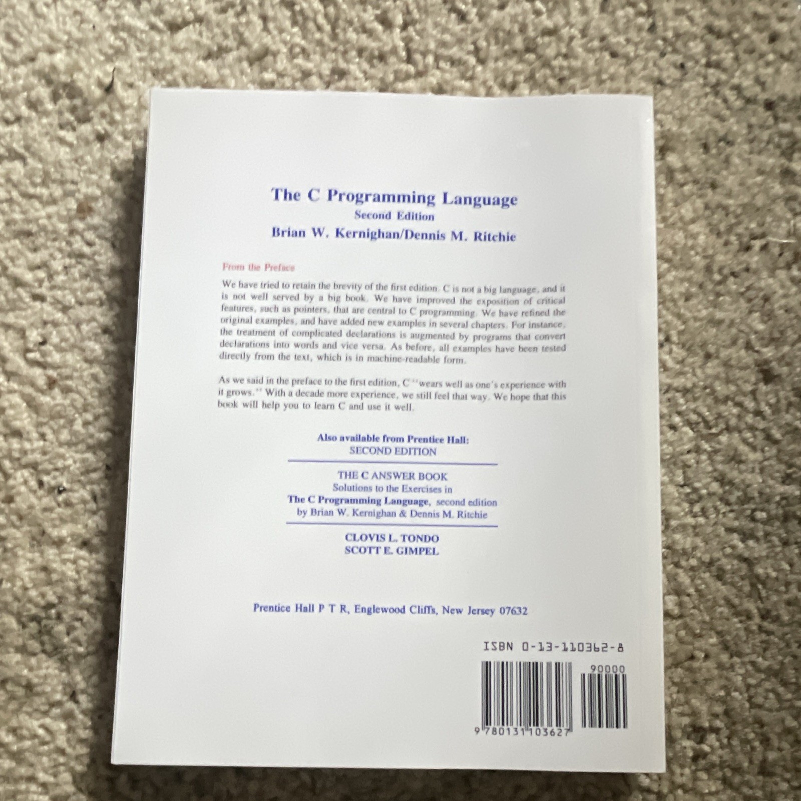 The C Programming Language 2nd Ed Kernighan Ritchie PB Prentice Hall 1988 ISBN