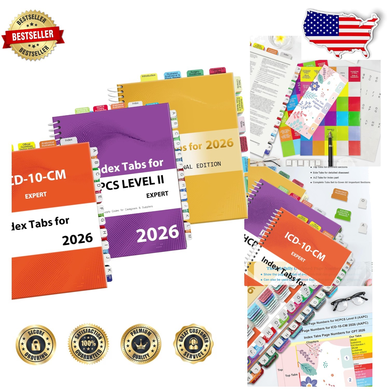 Professional 2026 CPT ICD-10 HCPCS Tabs: Laminated, Scientific Design, Quick Nav