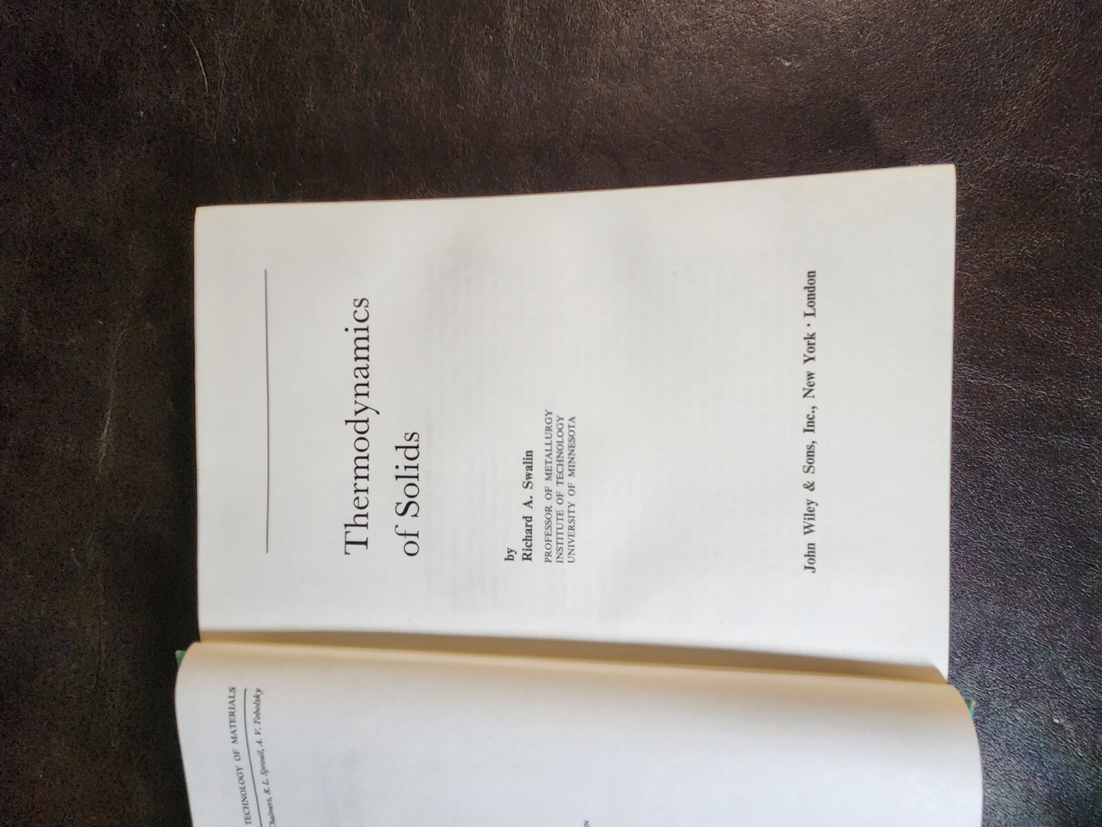 Thermodynamics of Solids, Richard Sealin, John Wiley & Sons, 1962. HC/DJ/G