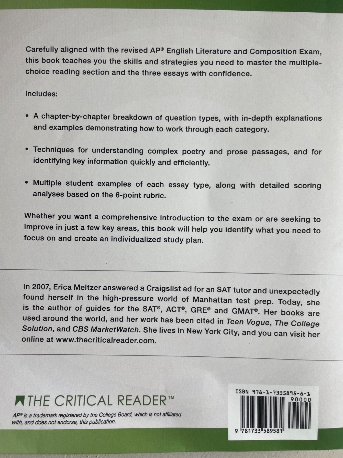 The Critical Reader AP English Literature and Composition by Erica L. Meltzer