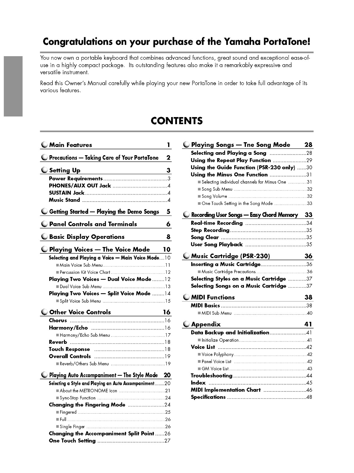 Yamaha PSR-220 PSR 230 Instruction Manual: 52 Pages & Protective Covers!