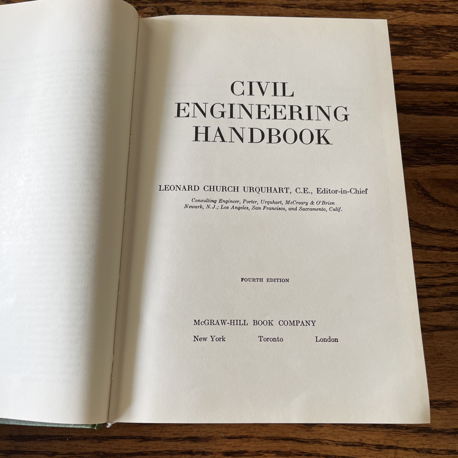 Civil Engineering Handbook Fourth Edition – Urquhart (1962 Vintage Hardcover)