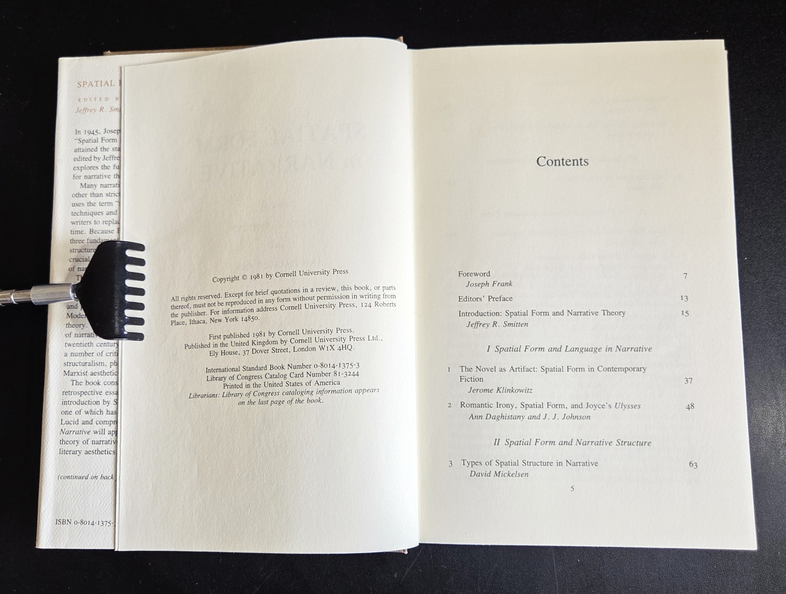 SPATIAL FORM IN NARRATIVE – Jeffrey Smitten & Ann Daghistany, Ed. (hc/dj) 1981