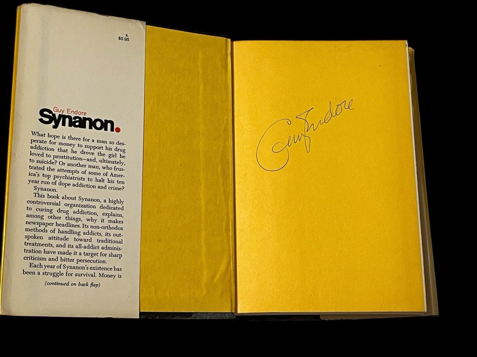 Synanon By Guy Endore Signed 1st HCDJ Controversial Drug Addiction Treatment